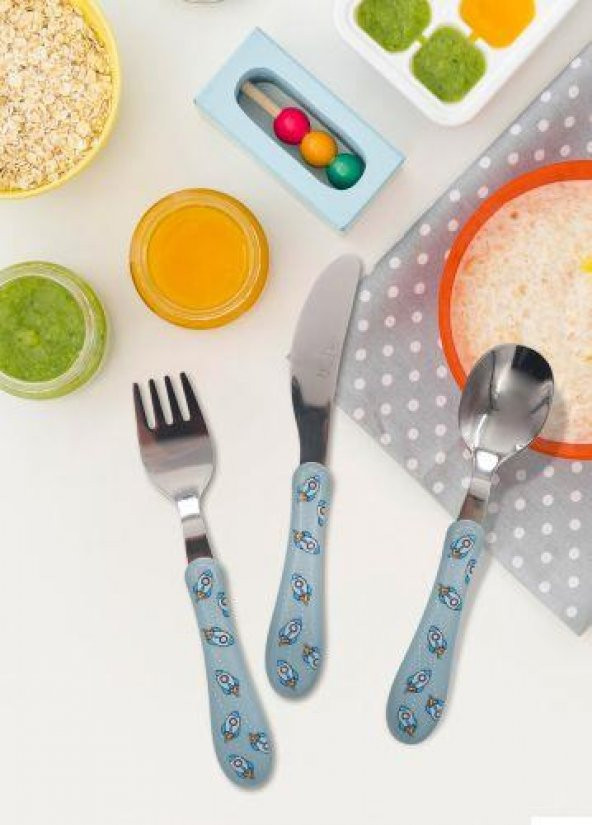 The Mia Bebek Çatal Kaşık Bıçak Takımı Rocket 3 Parça CKB0218 - 2