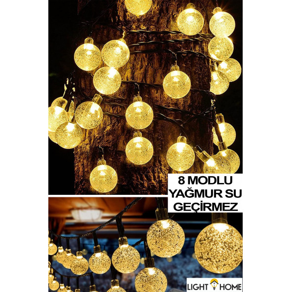 LightHome 50 Led 7 Metre Sarı Güneş Enerjili Led Işık Solar Bahçe Teras Balkon Ağaç Lambası Aydınlatması - 3