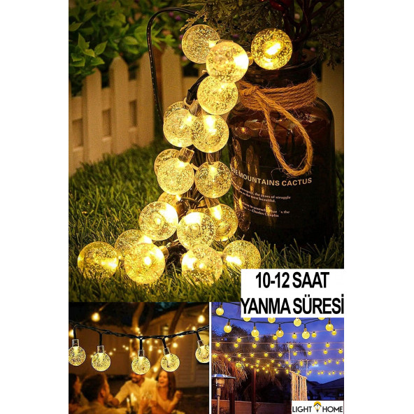 LightHome 50 Led 7 Metre Sarı Güneş Enerjili Led Işık Solar Bahçe Teras Balkon Ağaç Lambası Aydınlatması - 4