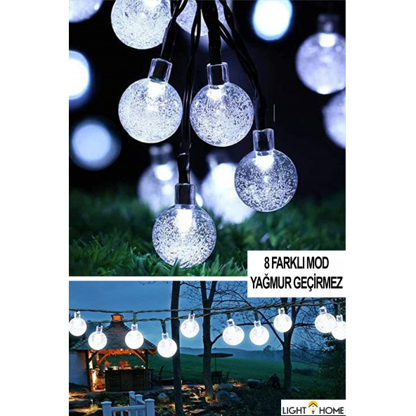LightHome 50 Led 7 Metre Beyaz Güneş Enerjili Led Işık Solar Bahçe Teras Balkon Ağaç Lambası Aydınlatması - 3