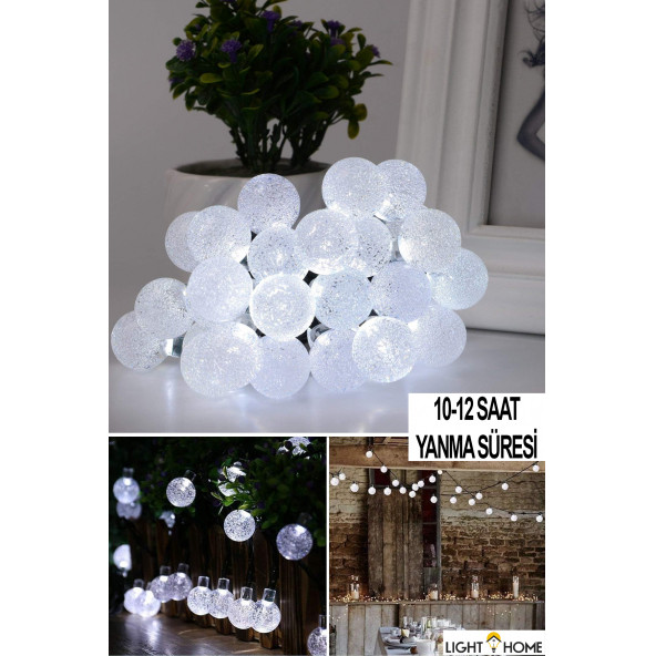LightHome 50 Led 7 Metre Beyaz Güneş Enerjili Led Işık Solar Bahçe Teras Balkon Ağaç Lambası Aydınlatması - 4