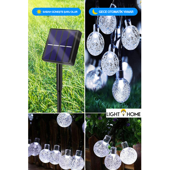 LightHome 50 Led 7 Metre Beyaz Işık Güneş Enerjili Bahçe Teras Balkon Dekorasyon Ağaç Lambası Aydınlatması - 6
