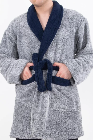 Navy Erkek Sabahlık Unisex Polar Wellsoft Peluş Sabahlık | Ceket Bornoz - 3