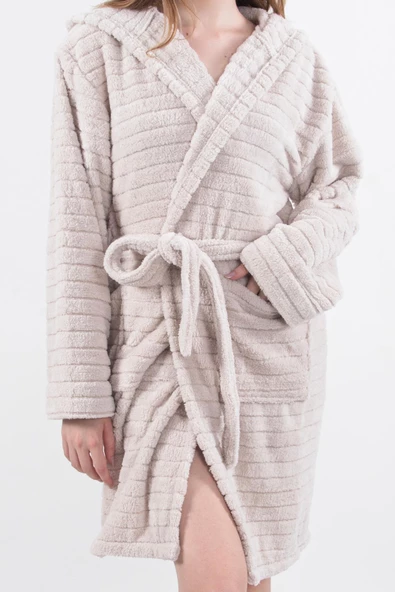 Comfy | Kapşonlu Wellsoft Peluş Bornoz Sabahlık | Robdeşambr Kadın Bornoz - 3