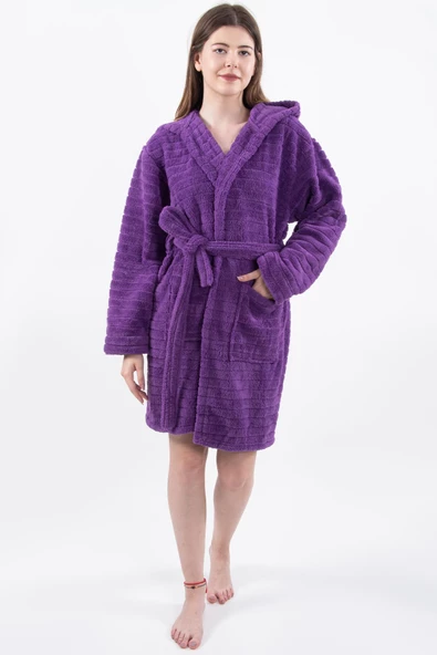 Comfy | Kapşonlu Wellsoft Peluş Bornoz Sabahlık | Robdeşambr Kadın Bornoz - 9