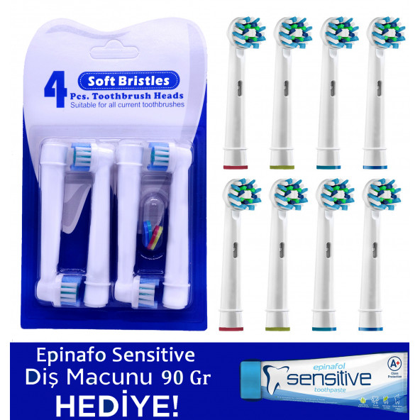 Oral B Braun Elektrikli Diş Fırçası Ve Şarjlı Diş Fırçası 8 Adet Başlık Sensitive Diş Macunu