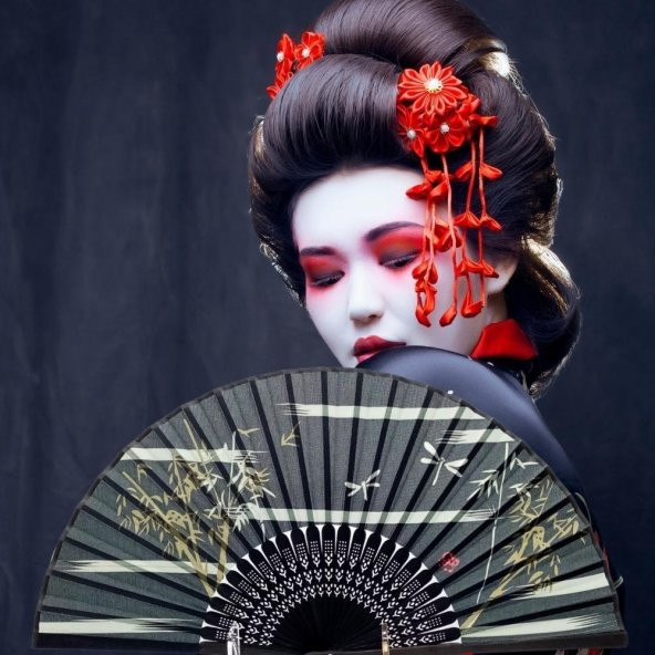 Japon Bambu Kumaş Yelpaze Çanta Boy Stant Hediyeli No.70 - 3