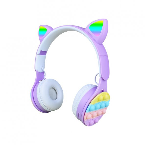 KNY B30 RGB Kedi Kulaklı Kulak Üstü Bluetoothlu Kulaklık Mor