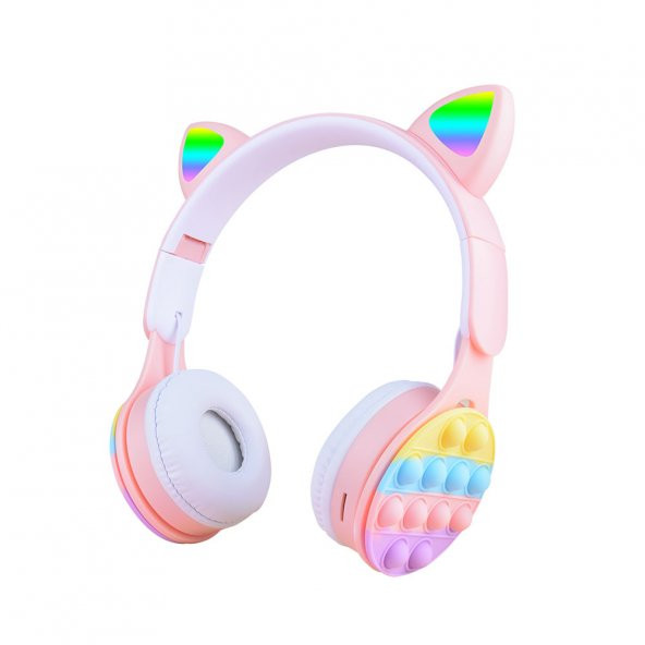KNY B30 RGB Kedi Kulaklı Kulak Üstü Bluetoothlu Kulaklık Pembe