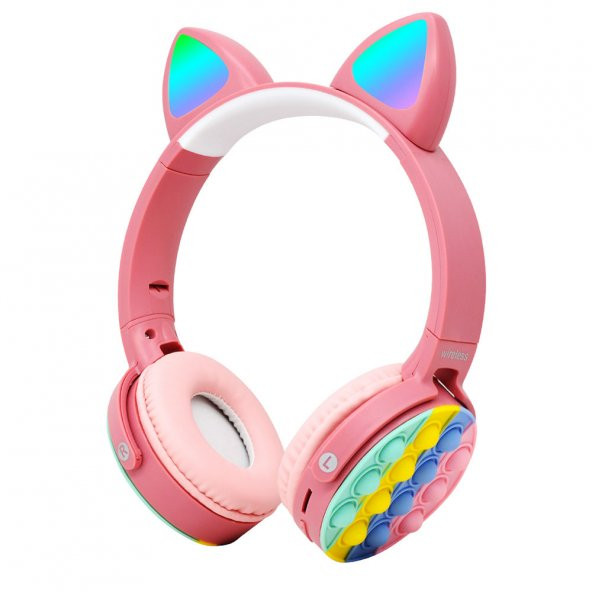KNY CXT-950 RGB Kedi Kulaklı Kulak Üstü Bluetoothlu Kulaklık Pembe