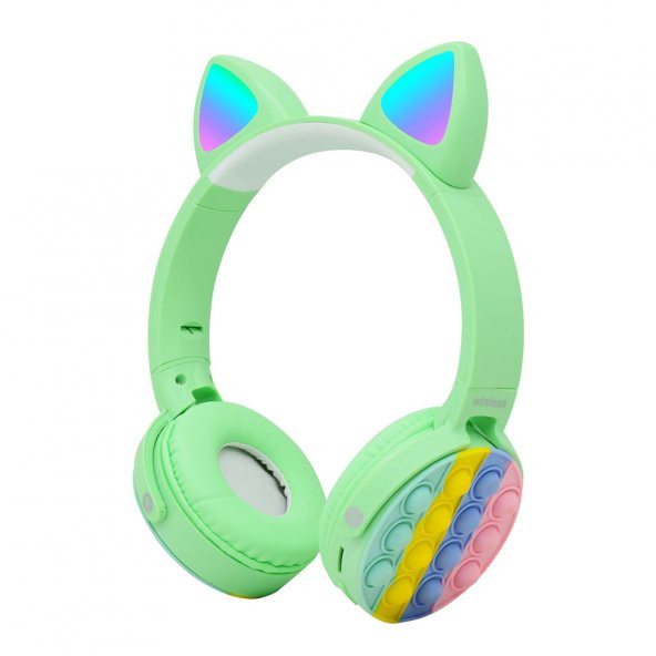 KNY CXT-950 RGB Kedi Kulaklı Kulak Üstü Bluetoothlu Kulaklık Yeşil