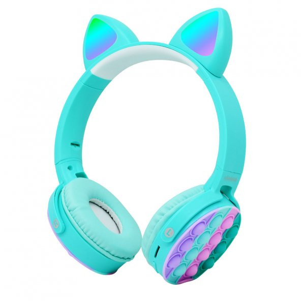KNY CXT-950 RGB Kedi Kulaklı Kulak Üstü Bluetoothlu Kulaklık Mavi
