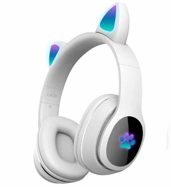 KNY L400 RGB Kedi Kulaklı Kulak Üstü Bluetoothlu Kulaklık Beyaz