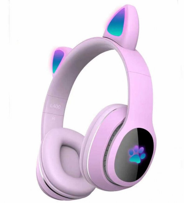KNY L400 RGB Kedi Kulaklı Kulak Üstü Bluetoothlu Kulaklık Mor