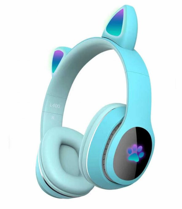 KNY L400 RGB Kedi Kulaklı Kulak Üstü Bluetoothlu Kulaklık Mavi