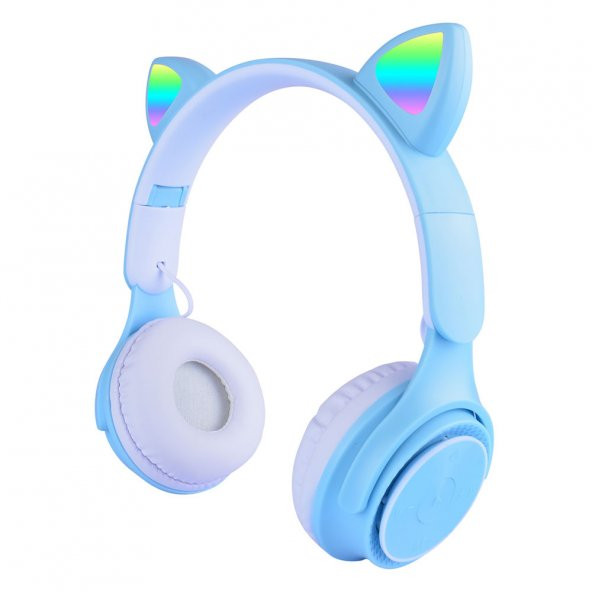 KNY M6 Pro RGB Kedi Kulaklı Kulak Üstü Bluetoothlu Kulaklık Mavi