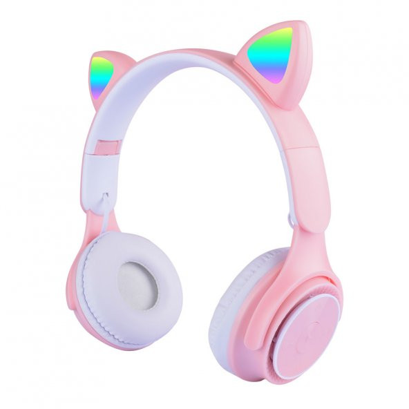 KNY M6 Pro RGB Kedi Kulaklı Kulak Üstü Bluetoothlu Kulaklık Pembe