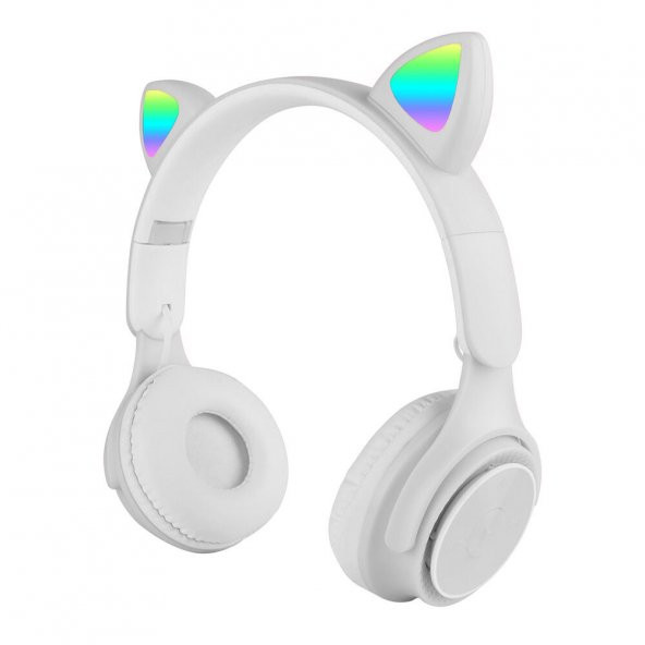 KNY M6 Pro RGB Kedi Kulaklı Kulak Üstü Bluetoothlu Kulaklık Beyaz