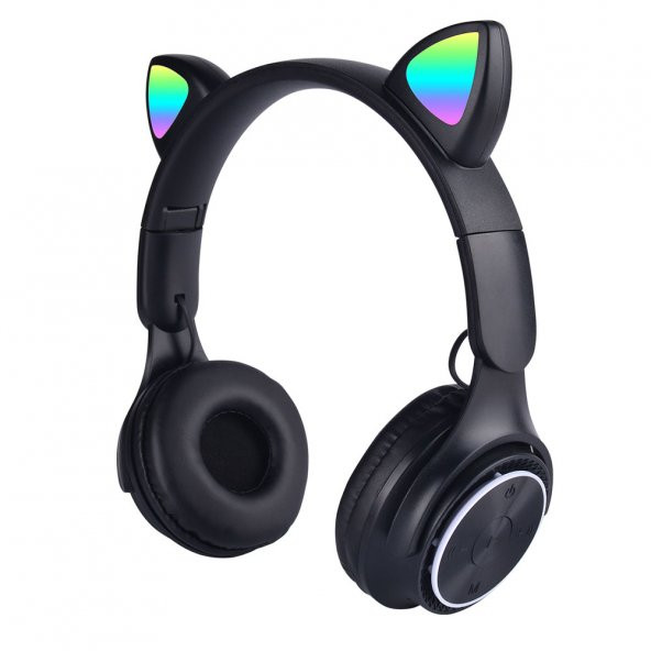 KNY M6 Pro RGB Kedi Kulaklı Kulak Üstü Bluetoothlu Kulaklık Siyah