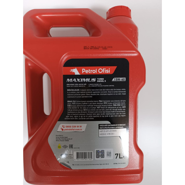 Petrol Ofisi Turbo Dizel S 15w-40 Motor Yağı 7 lt 2024 ÜRETİM - 2