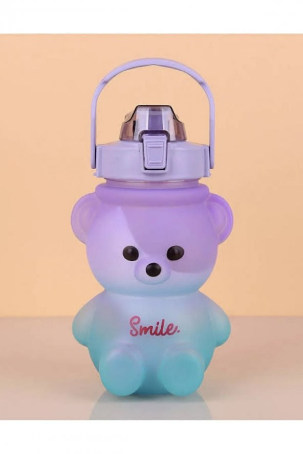 Büyük Boy 1,2 Litre Mor Ayıcık Motivasyon Matarası Motivasyon Plastik Su Şişesi-sticker Hediyeli - 2