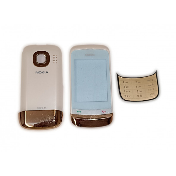 Nokia C2-02 Kapak Nokia C2-02 uyumlu Beyaz Gold ön Kapak Arka Kapak Tuş Takımı