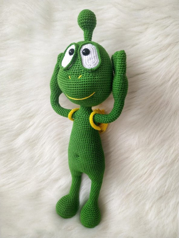 Sevimli Yeşil Uzaylı Amigurumi Organik Oyuncak - 3