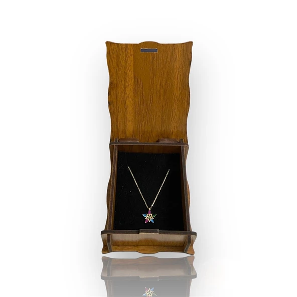 Renkli Taşlı Yıldız Altın Kolye - Resim 2