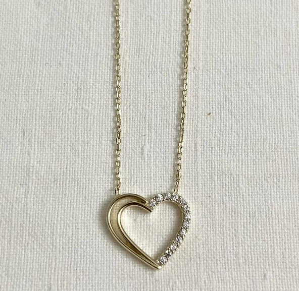 Yarım Taşlı Altın Kalp - Resim 1