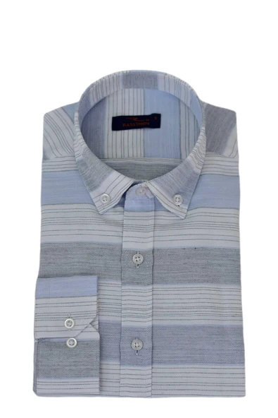 Erkek Silim Fit Pano Çizgili Gömlek BGL-ST03097 - 12