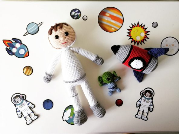 Astronot Furkan ve Uzay Takımı Amigurumi Organik Oyuncak - 1