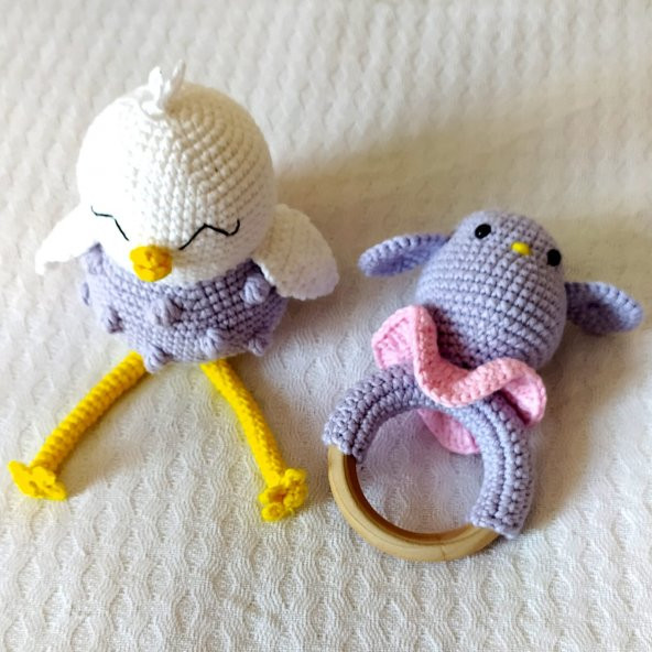Sevimli Kuş ve Çıngırak Amigurumi Organik Oyuncak - 1