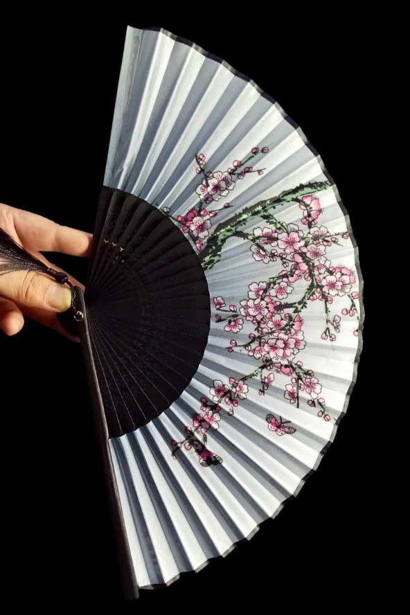 Japon Bambu Kumaş Yelpaze Çanta Boy Stant Hediyeli No.71 - 6