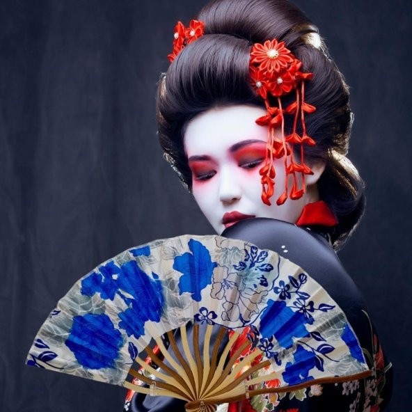 Japon Bambu Kumaş Yelpaze Çanta Boy Stant Hediyeli No.74 - 3