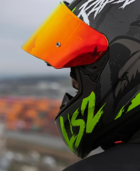 LS2 Rapıd 2 Race Raven Neon Sarı Kapalı Motosiklet Kaskı Kırmızı Camlı - 3