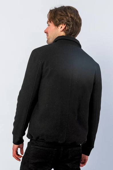 Erkek Regular Fit Çıt Çıtlı Gömlek Yaka Cepli Kışlık Astarlı Kaşe Mont - 5