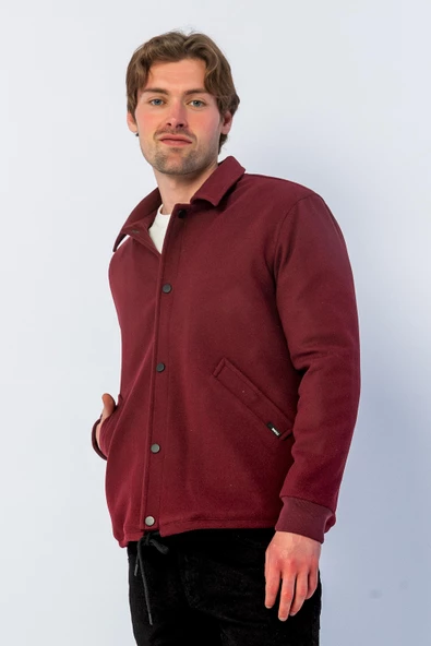 Erkek Regular Fit Çıt Çıtlı Gömlek Yaka Cepli Kışlık Astarlı Kaşe Mont - 11