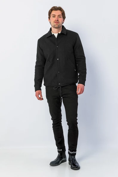 Erkek Regular Fit Çıt Çıtlı Gömlek Yaka Cepli Kışlık Astarlı Kaşe Mont - 8