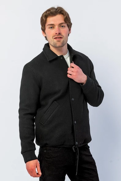 Erkek Regular Fit Çıt Çıtlı Gömlek Yaka Cepli Kışlık Astarlı Kaşe Mont - 6