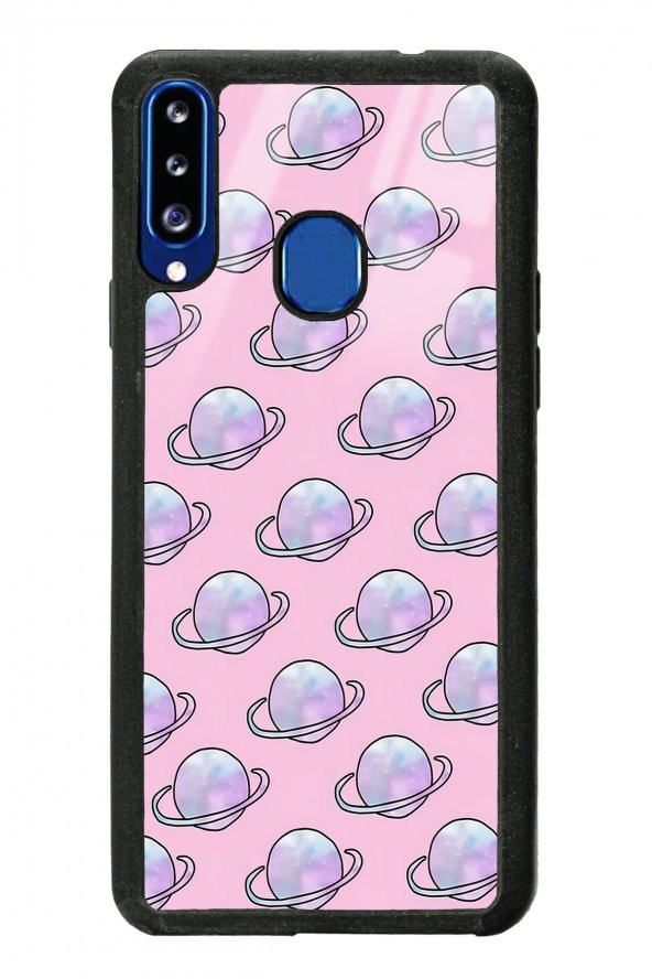 Spoyi Samsung A20s Pembe Saturn Tasarımlı Glossy Telefon Kılıfı