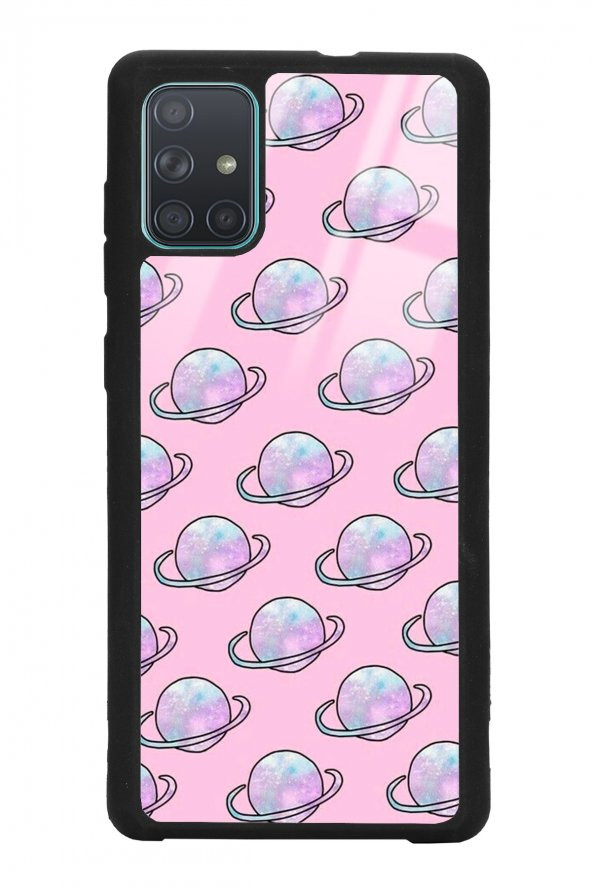 Spoyi Samsung A71 Pembe Saturn Tasarımlı Glossy Telefon Kılıfı