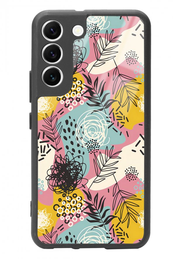Spoyi Samsung S22 Retro Çizgi Çiçek Tasarımlı Glossy Telefon Kılıfı