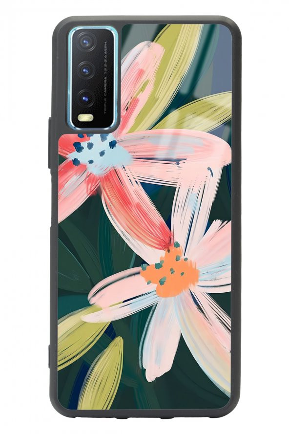 Spoyi Vivo Y20 Suluboya Çiçek Tasarımlı Glossy Telefon Kılıfı