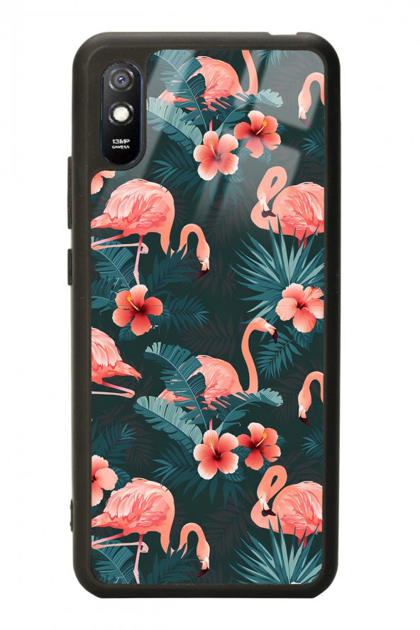 Spoyi Xiaomi Redmi 9A Flamingo Leaf Tasarımlı Glossy Telefon Kılıfı
