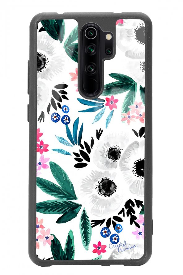 Spoyi Xiaomi Redmi Note 8 Pro Beyaz Çiçek Tasarımlı Glossy Telefon Kılıfı - 1