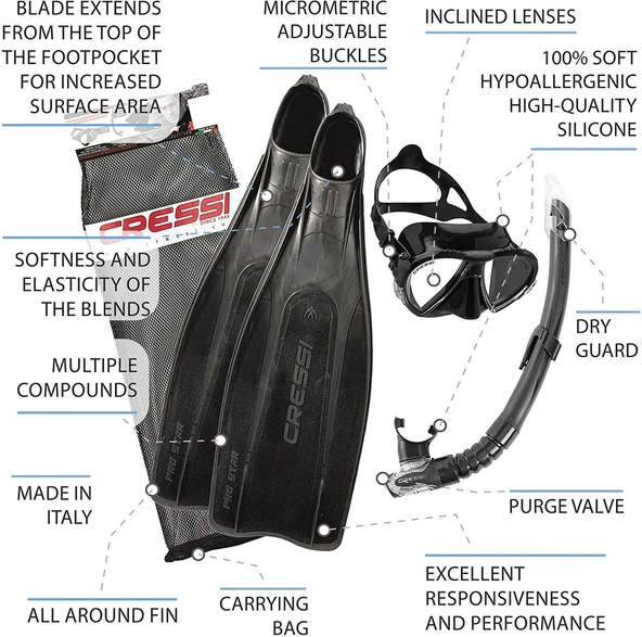Cressi Pro Star Palet Maske Şnorkel Seti  BLACK NO:41-42 - 3