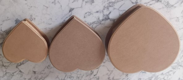 Hobi Adn 90201 Kalp Kutu Set 3'lü Ahşap HAM MDF Kutuda Sevk El Yapım - 2