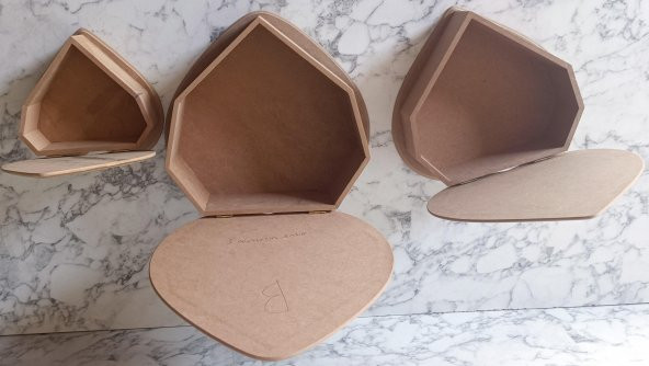 Hobi Adn 90201 Kalp Kutu Set 3'lü Ahşap HAM MDF Kutuda Sevk El Yapım - 4