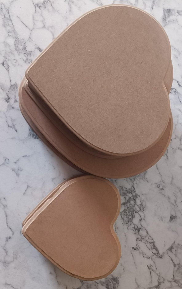 Hobi Adn 90201 Kalp Kutu Set 3'lü Ahşap HAM MDF Kutuda Sevk El Yapım - 6