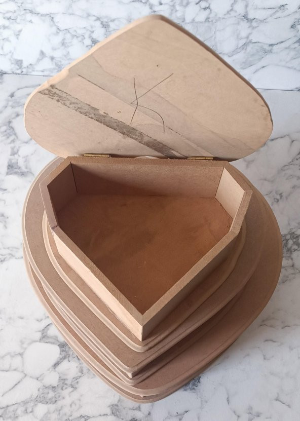 Hobi Adn 90201 Kalp Kutu Set 3'lü Ahşap HAM MDF Kutuda Sevk El Yapım - 7